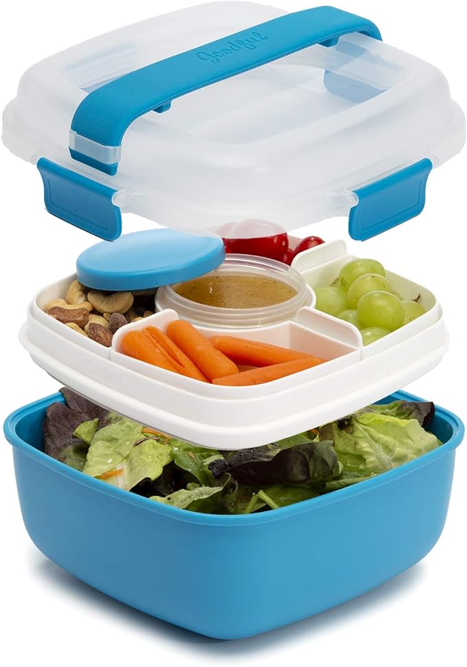 Goodful Stackable Lunch Box Container, Bento Style Food Storage with Removeable Compartments for Sandwich, Snacks, Toppings & Dressing