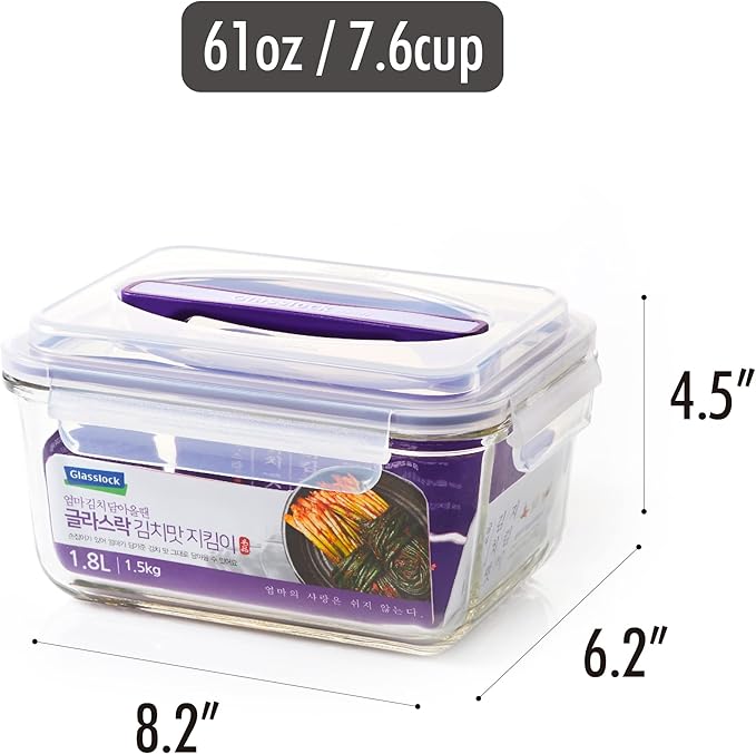 GLASSLOCK 61 Oz Glass Food Storage set of 2 – Large Capacity, Airtight & Leak-Proof, BPA Free Lid with Carry Handle, Microwave, Dishwasher, Fridge & Freezer Safe, Marinating, Sauce, Fruit Storage