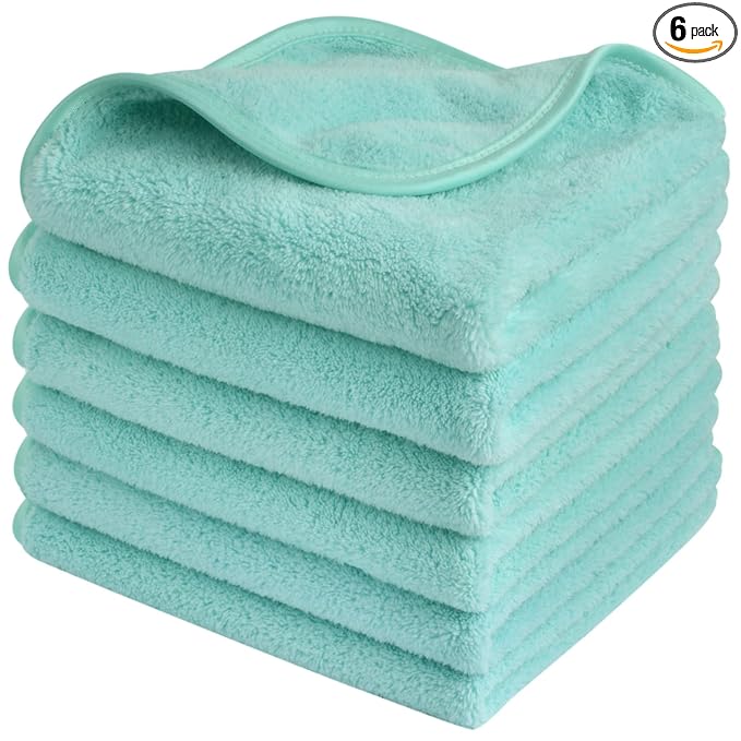 SINLAND Absorbent Coral Velvet Washcloth Ultra Soft Microfiber Face Towels 12 x 12 inch Multi-Purpose Face Cloths for Household and Sport
