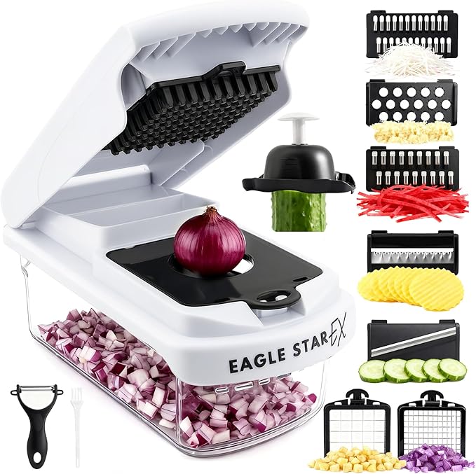 EaglestarEX Vegetable Chopper Mandoline Slicer, Food Veggie Chopper, Cheese Grater, Onion Vegetable Cutter with Container, Dicer, Kitchen Gadgets & Essentials, White/black