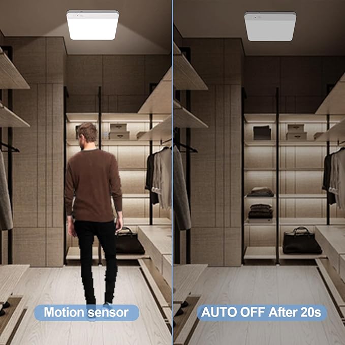 WhitePoplar Rechargeable Motion Sensor Closet Light with Remote - Magnetic Wireless Ceiling Lights, 400LM Closet Lights Motion Sensored Indoor for Bathroom Closet Pantry Porch and Hallways 2Pack
