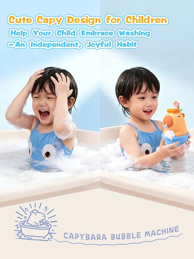 QANYI Capybara Silicone Touchless Soap Dispenser - Automatic Bubble Foam Machine for Kids, IPX7 Waterproof & Rechargeable, Fun Bath Toy to Encourage Child Hygiene from Hand Washing to Bath Time(Blue)