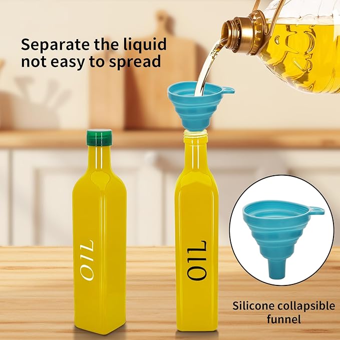 1 Pc 17oz Olive Dispenser Bottle,500ml Glass Oil and Vinegar Dispenser Set with 1 Stainless Steel Pourers,Funnel Bottles for Kitchen (Yellow Oil)