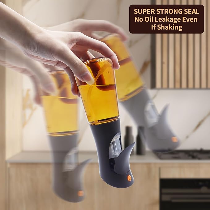 Olive Oil Sprayer for Cooking Glass, 200ml Olive Oil Dispenser Bottle Brown, Spray Bottles Oil Dispenser for Kitchen, Kitchen Gadgets for Salads, Grilling with 3 in 1 Cap Brush ＆ Straw Brush