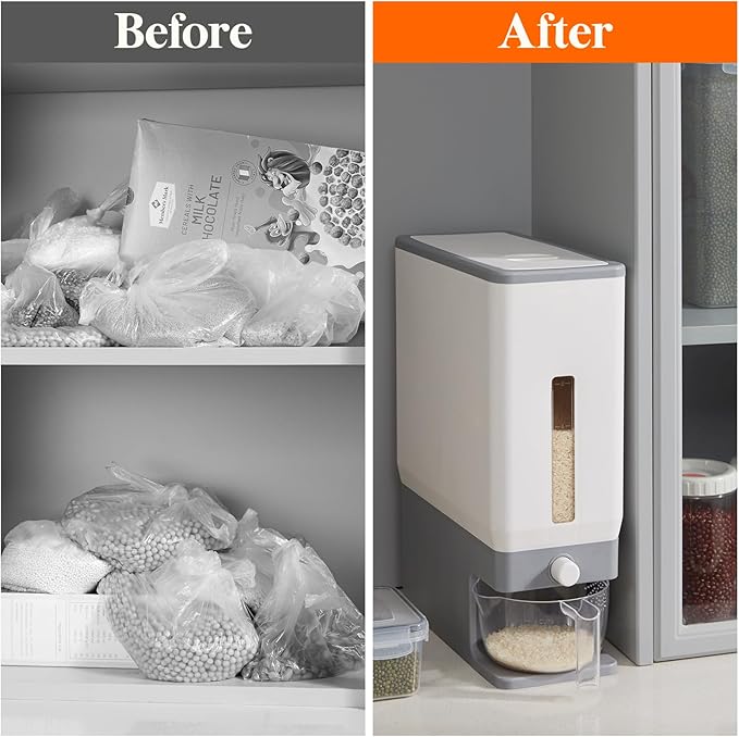 Lifewit 2 Pack Rice Dispenser 25 Lbs(11.3kg), Rice Storage Container Sealed Moisture Proof with Measuring Cup for Kitchen Pantry Household, BPA-Free