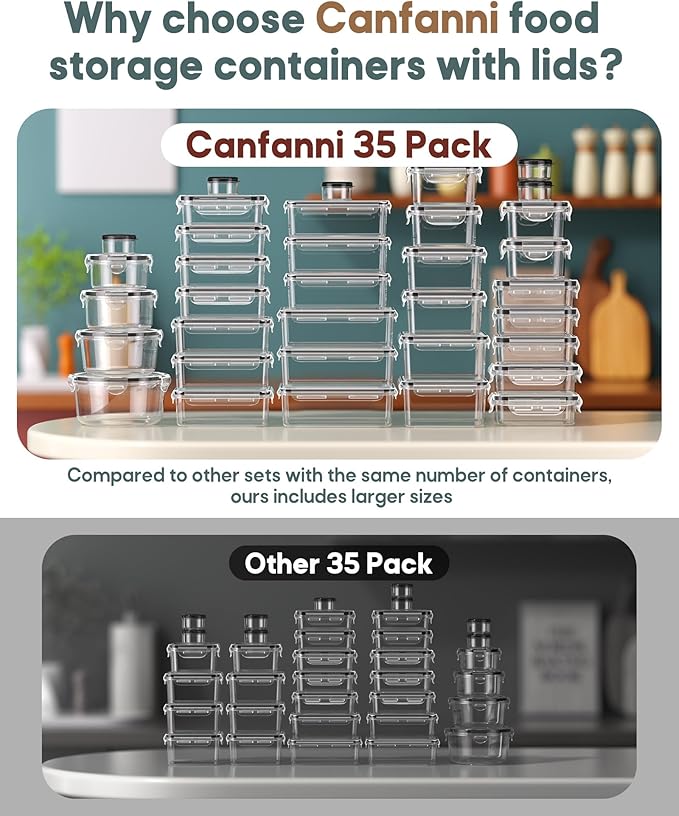 70 PCS Food Storage Containers with Lids Airtight, (35 Lids & 35 Containers) Leak proof Containers Set for Kitchen, Meal Prep, BPA-Free