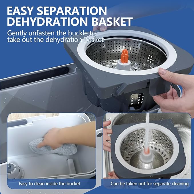 KZKR Spin Mop and Bucket with Wringer Set on Wheels, 180° Spinning Mop Bucket System with 6 Washable Microfiber Replacement Mop Pad Heads Refill, Adjustable Handle for Floor Cleaning Home