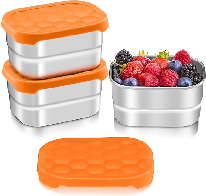HaWare Stainless Steel Snack Containers for Toddlers and Kids, 8 oz Leak Proof Food Storage Containers with Silicone Lids