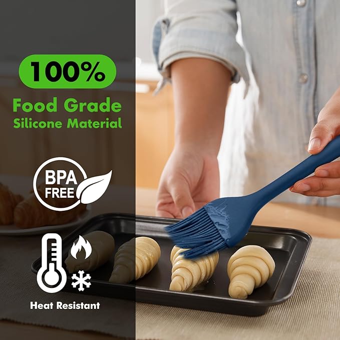 HOTEC 2 pieces Set Basting Brushes Silicone Heat Resistant Pastry Brushes Spread Oil Butter Sauce Marinades for BBQ Grill Barbecue Baking Kitchen Cooking BPA Free Dishwasher Safe (Classic Blue)