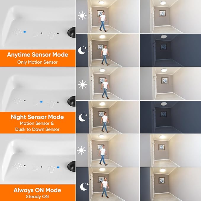 Rechargeable Motion Sensor Ceiling Lights with Remote, Battery Operated Closet Lights No Wiring, Wireless LED Shower Lights, 3 Colors Dimmable Overhead Lamps for Closet Shower Pantry Hallway, 2 Pack