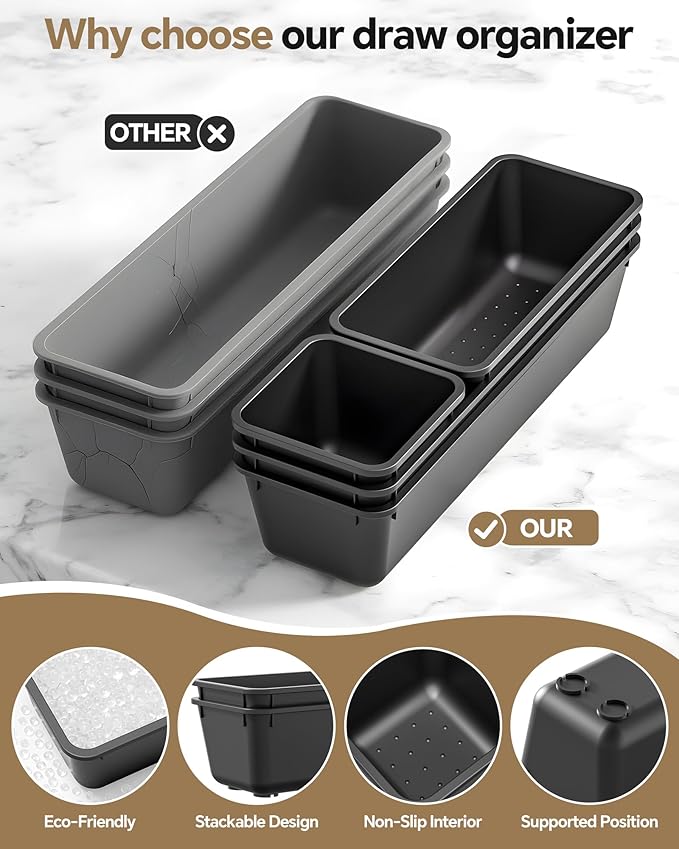 13 Pack Plastic Drawer Organizers Set, Black