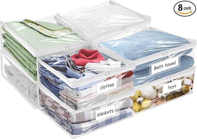 Plastic Storage Bags with Easy-Glide Zipper, Pack of 8, 24 x 20 x 11 Inch, White