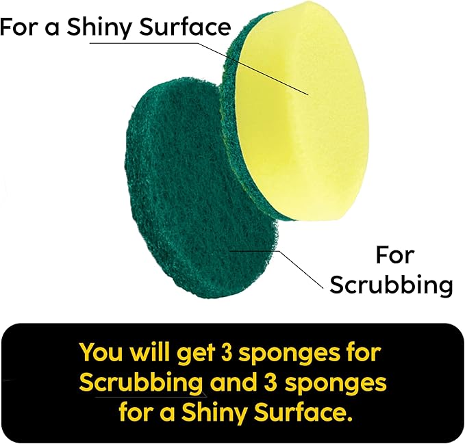 Synoshi Sponge Brush Heads (6 Units) for Electric Spin Scrubber | Designed for Cleaning Smooth Surfaces