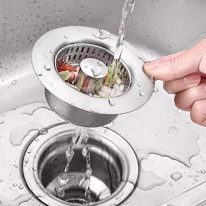 3 in 1 Pop Up Kitchen Sink Drain Strainer, with an Extra Basket Strainer, Kitchen Sink Drain Stopper for US Standard 3-1/2 Inch