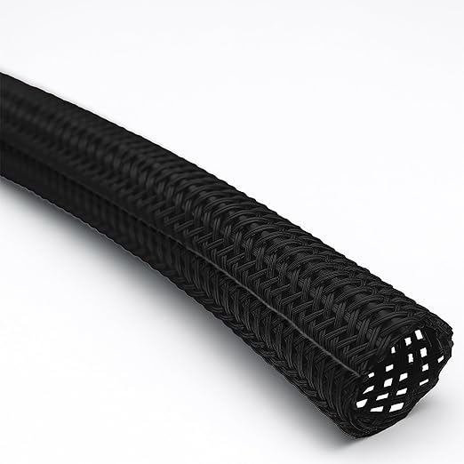 Electriduct 1/8" Hook Self Closing Sleeve Braid Wrap Around Sleeving Flame Retardant Flexible Mesh Cord Cover Cable Protector Wire Organizer - 50 Feet - Black