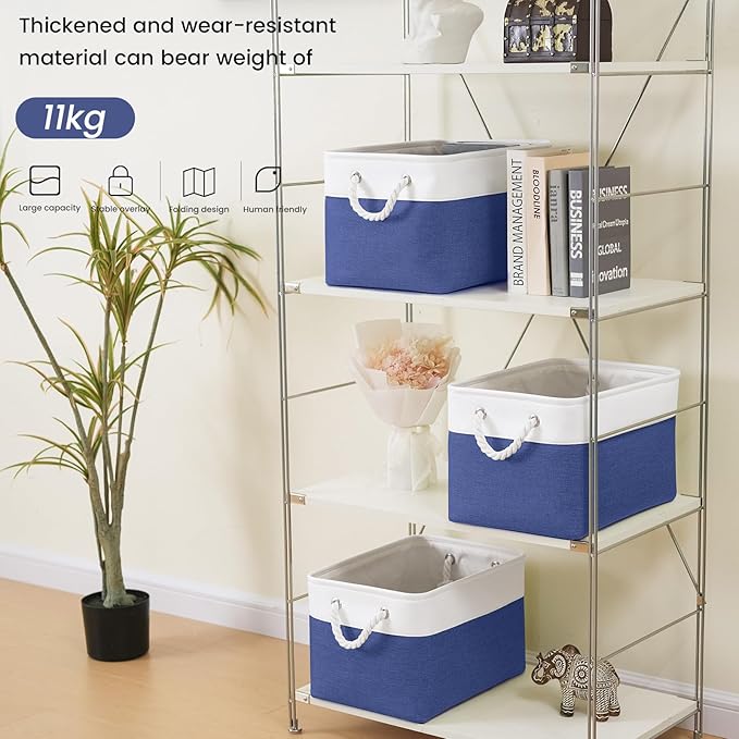 Large Storage Baskets- 15x11x10 inch Storage Bins for Shelves and Closet Organizing, Foldable Fabric Bin for Home Organization Clothes and Laundry