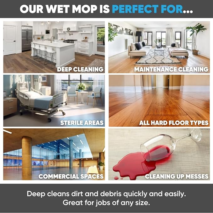 Bulk 18" Microfiber Wet Mop Pads Wholesale - Case Quantity (108 Count) | Use with Any Fastener Style Mop Frame | Machine Washable