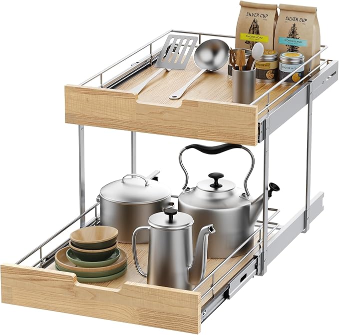 Sikarou Pull Out Cabinet Organizer, Heavy-Duty Slide Out Shelf, 2 Tie 14 * 21 in