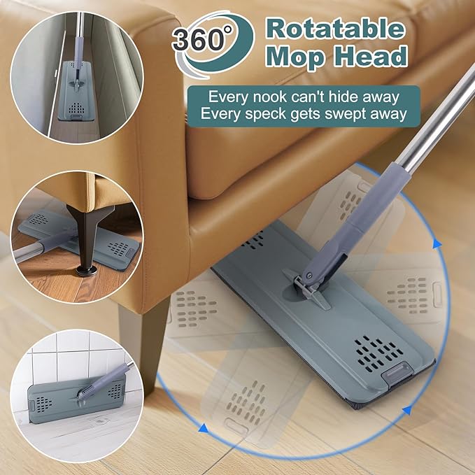 Flat Mop with 3 Pads, Microfiber Mops for Floor Cleaning Adjustable Handle 29-49, Dust Mop for Hardwood Floors, Wet Dry Use on Laminate Wood Tile Vinyl Wall Mopping Bathroom Kitchen Household Supplies