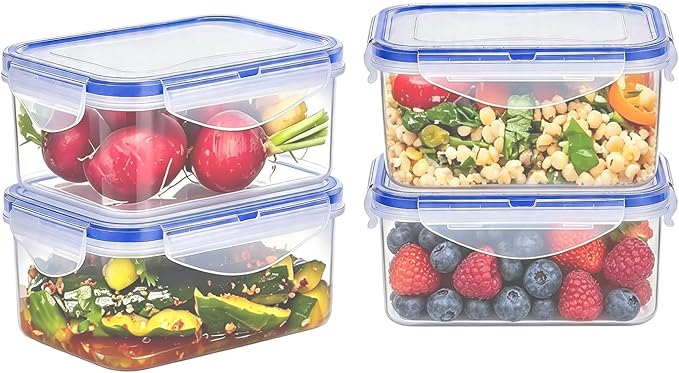 KIGI Food Storage Containers with Airtight Lids, Leak-Proof & Stackable, 4-Sided Locking lids, Ideal for Meal Prep, Snack, Fruit, Lunch & Leftovers