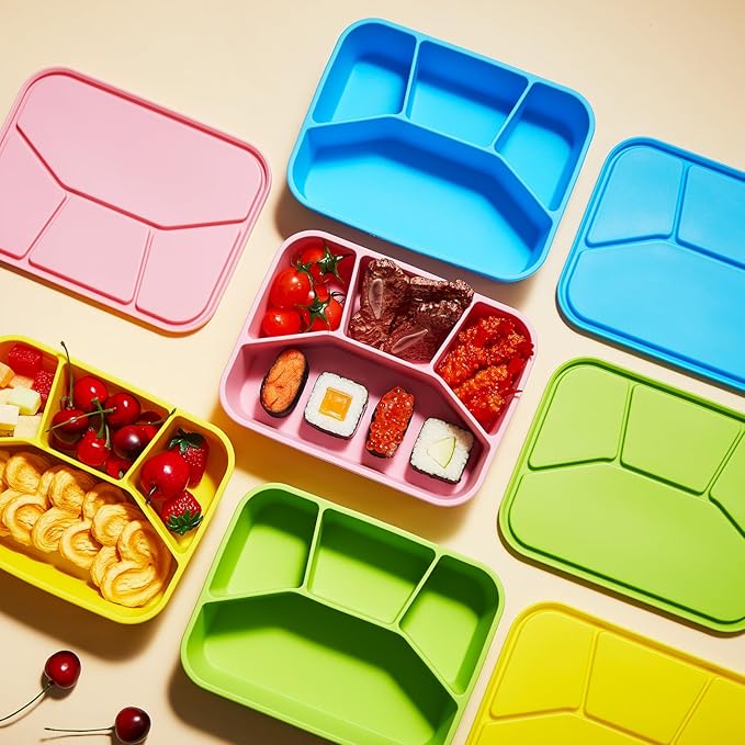 Ziliny 4 Pcs Silicone Bento Boxes - Lunch Container for Work/Travel