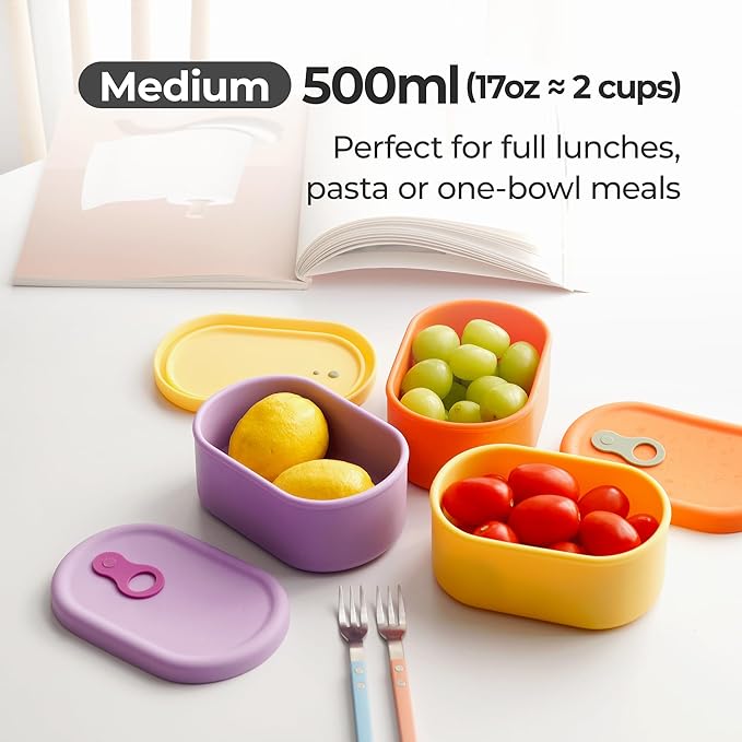 Premium Korean-Made Silicone Airtight Food Container with Steam Vent – BPA Free, Leakproof, Microwave & Freezer Safe Meal Prep. & Leftovers Storage (Green Apple, 17 floz)