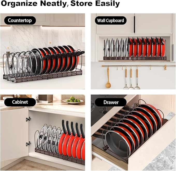 Pot and Pan Organizer Rack for Cabinet, Bronze