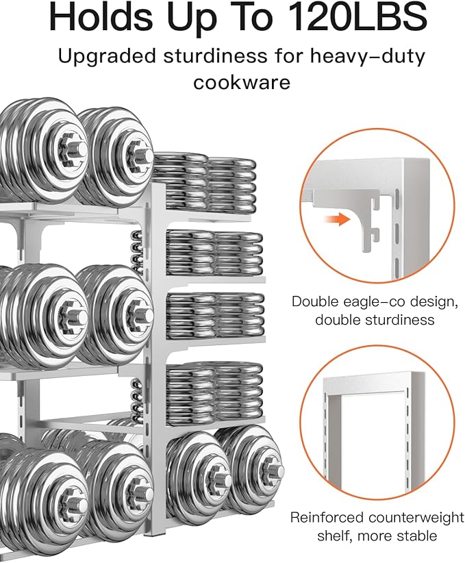 Pots and Pans Organizer Rack for Cabinet, Silver