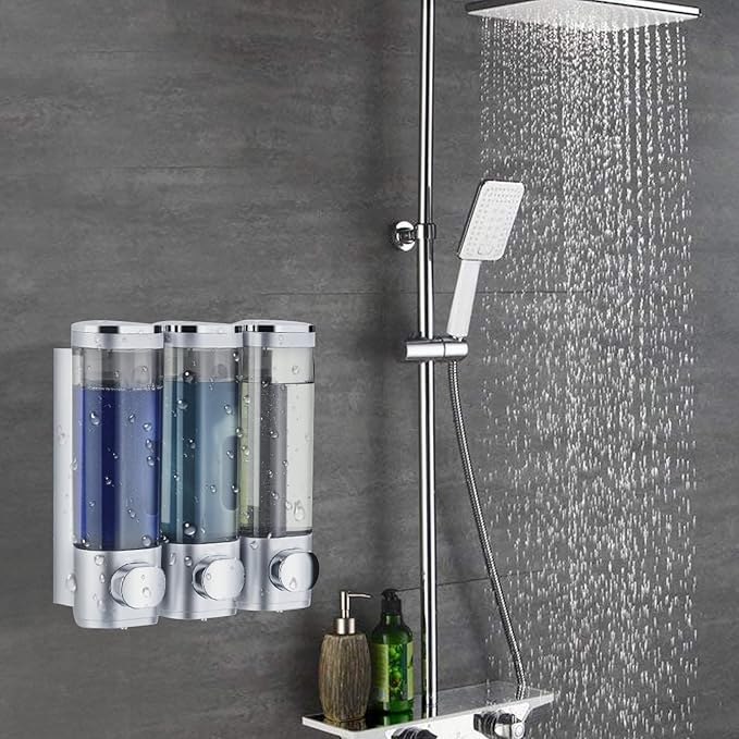 Shampoo and Conditioner Dispenser Shower Soap Dispenser Shampoo Dispenser Body Wash Dispenser for Bathroom,Large Capacity, Silver