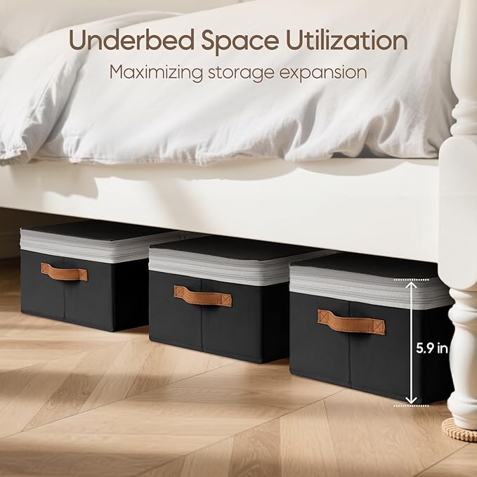 Homosorout Large Closet Storage Bins - Compression Organizer Bins, Stackable Closet Organizer, Expandable Under Bed Storage Containers for Clothes, Towels, Sheet, 2 Pack, Black