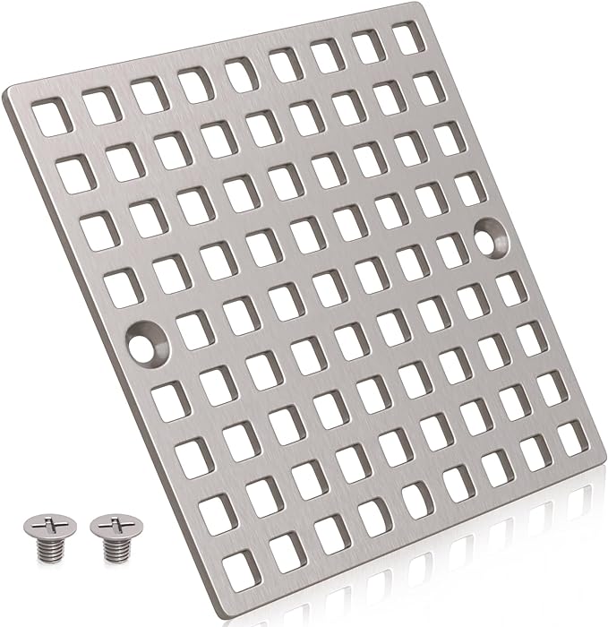 3-7/8" Brushed Nickel Shower Drain Cover - Square Floor Drain Cover Replacement - Hair Catcher/Drain Strainer for Bathrooms, Showers, and Sinks - SUS304 Stainless Steel & CUPC Certified