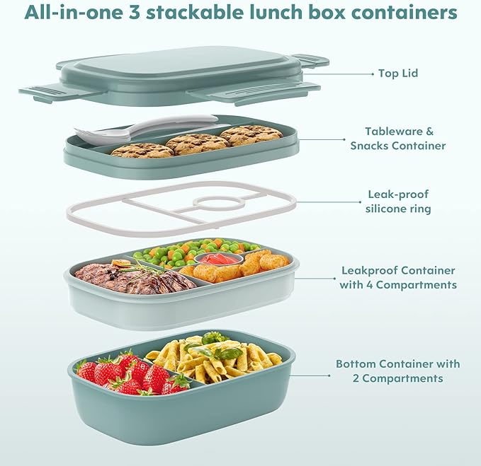 HOMETALL Adult Lunch Box,3 Stackable Bento Lunch Containers for Adults, Modern Minimalist Design Bento Box with Utensil Set