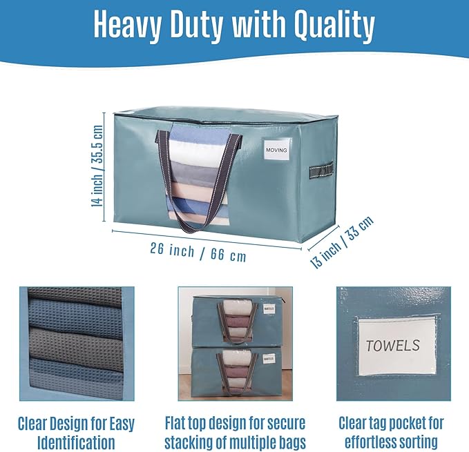 6 Pack Heavy Duty Moving Bags, Shiny Light Blue, 6 Pack