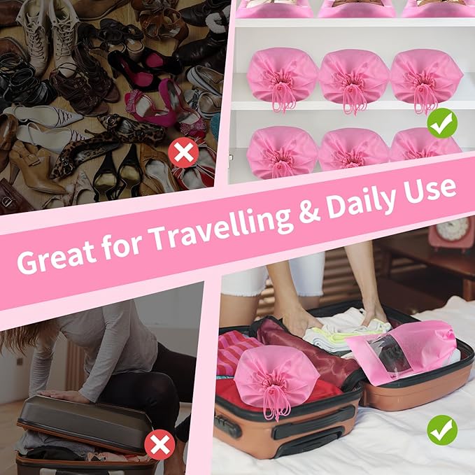 12 Pack Shoe Bags for Travel, Pink