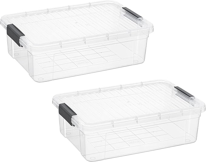 Storage Bins with Lids, Clear Plastic Containers for Organizing, 2 Pack, 13.7 Qt
