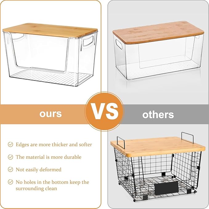 Pantry Organizers Storage, 2 Pack Large Capacity Clear Storage Bins with Bamboo Lids for Onion, Potato, Garlic, Canned Food