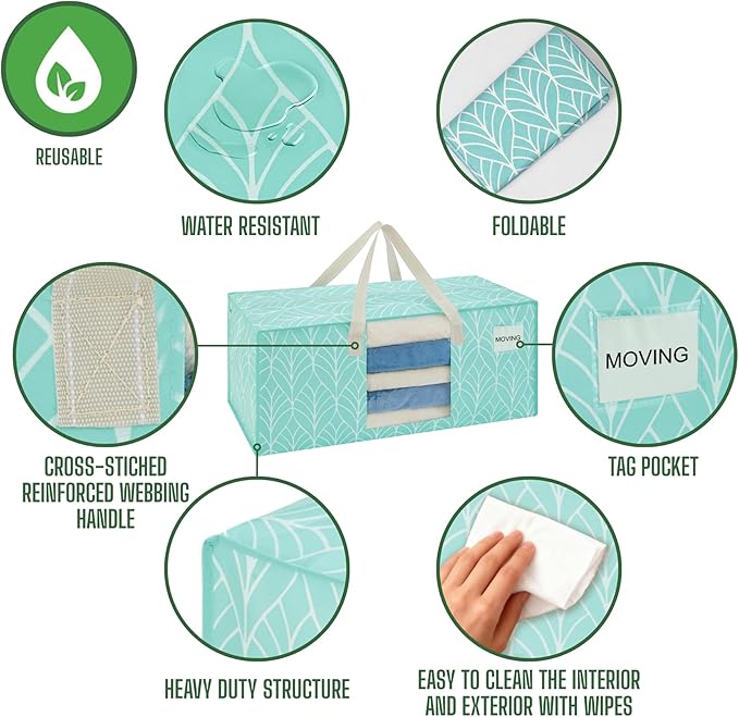 6 Pack Heavy Duty Moving Bags, Packing Bags with Clear Window, Evergreen, 6 Pack
