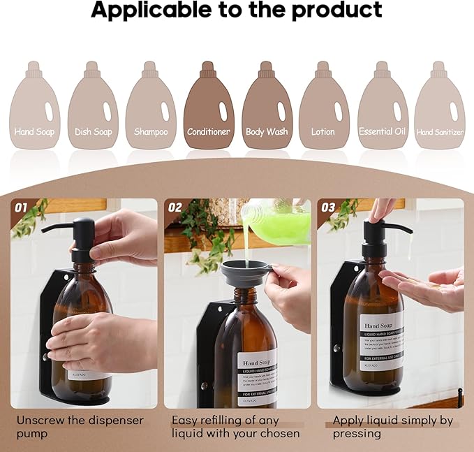 Wall Mount Soap Dispenser Holder with Adjustable Tray, 304 Stainless Steel Rustproof Shower Dispenser Holder for Refillable Bottles (Single)
