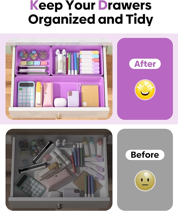 10 Pack Large Size Plastic Drawer Organizers Set, Purple