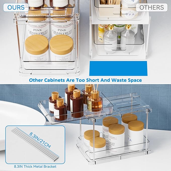 2 Pack 2 Tier Pull Out Drawers for Medicine Cabinet Organizer