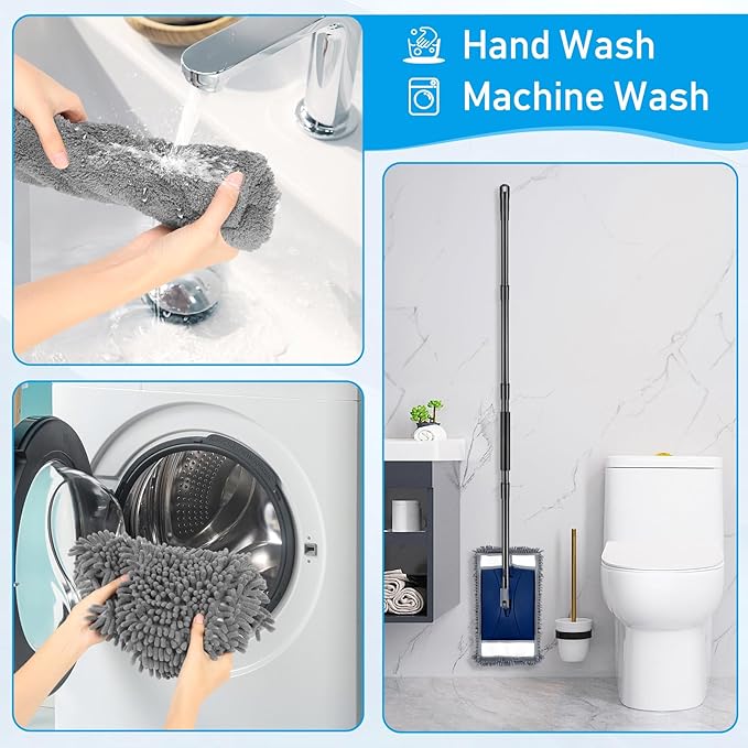Wall Cleaner Mop with Long Handle, Extra Wall Dust Mop for Washing Walls with 2 Microfiber Reusable Pads,Floor Dry Wet Duster Mops for Wall Washer, Floor,Ceiling Cleaning，Blue