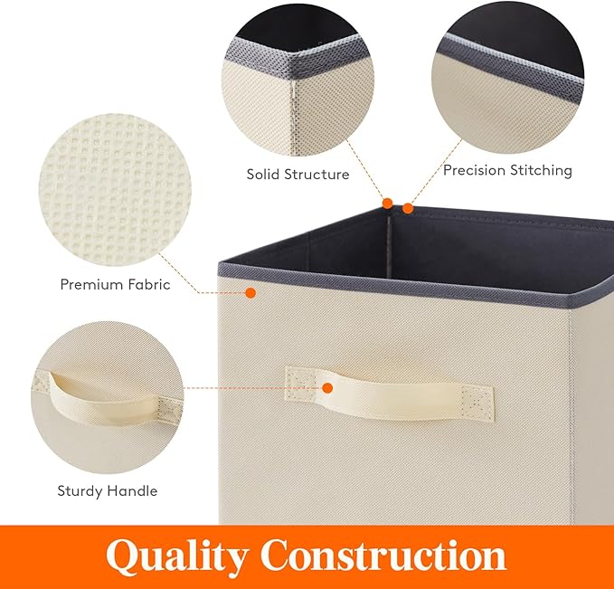 Lifewit Storage Cubes, Foldable Decorative Fabric Storage Baskets for Organizing Home Organizers with Handles for Shelves, Closet, 11 Inch Bins, 18L Beige, 12 Packs
