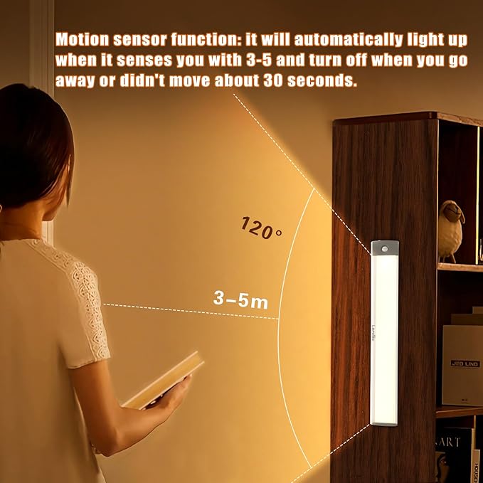 LEPOTEC 54 LED Under Counter Lighting, Motion Kitchen Cabinet Light, Battery Operated Closet Lights, Rechargeable Wireless Camper Caravan Night Light,Warm White (2 Pack)