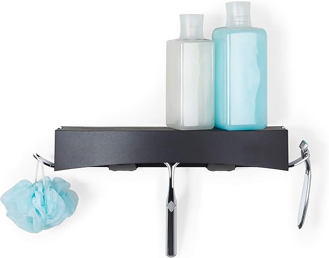 Better Living Products 15384 CLEVER Flip Shower Shelf, Black and Chrome