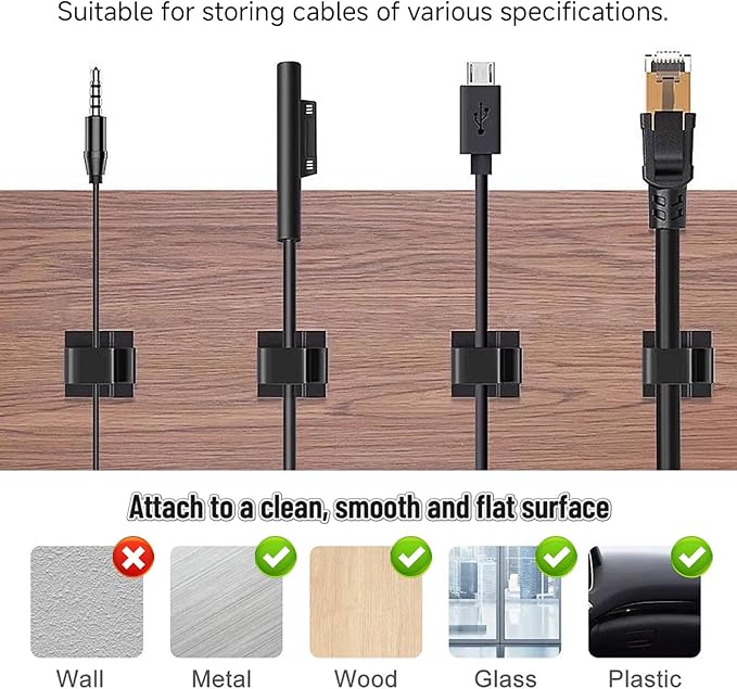 5/8 in Adhesive Cable Clips, 60pcs Outdoor Light Clips, Cord Clips, Sturdy Wire Clips, Finisher Wire Clamp for Home, Car, Office Wire Management Clips (Black, 5/8"-60PCS)