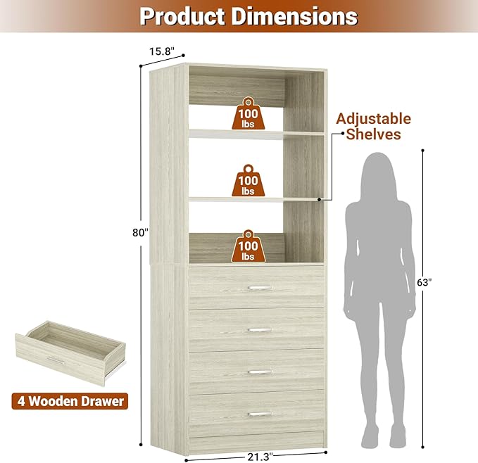 Closet Drawers Organizer System, White Oak