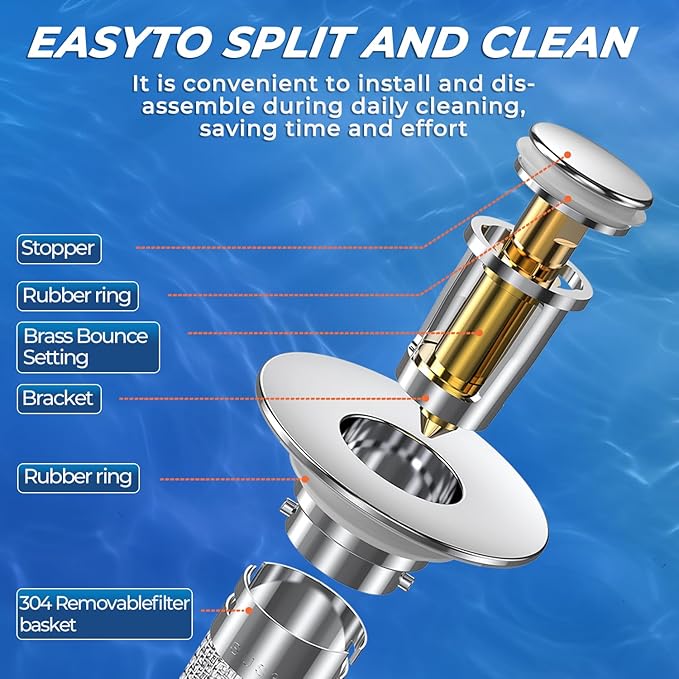 Sink Stopper Hair Catcher, Pop-up Sink Drain Strainer with Removable Stainless Steel Strainer Basket Hair Catcher