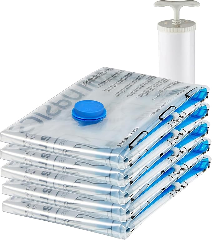 Amazon Basics Vacuum Storage Bags for Clothes, Compression Zipper with Hand Pump