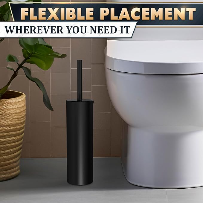 Black Toilet Brush and Holder Set - Scratch Resistant Black Toilet Bowl Brush and Holder with Soft Bristles Replaceable Head, Protection from Splashes, and Compact Design - for Effective Cleaning
