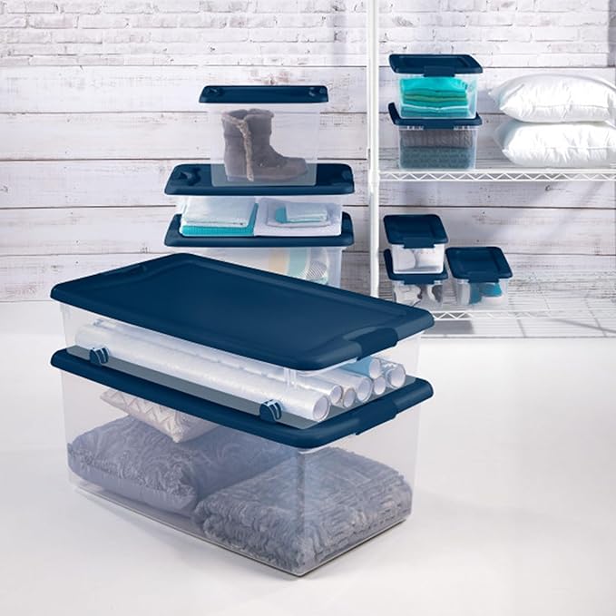 18-Pack Color Program, Large Clear Plastic Storage Bins with Lids, 64 Quart